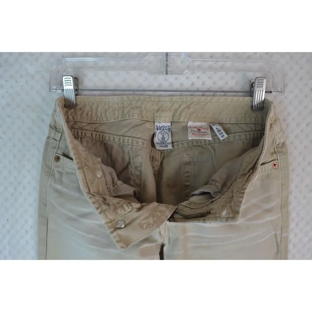 Lucky Brand Dungarees Wonder Jeans Women's 0/25 Long Length Tan Distressed Jeans
